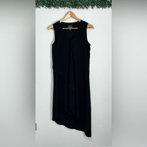 ADRIANNA PAPELL Womens Black sheer Lined Pull-on Draped Asymmetrical Hem Dress 4